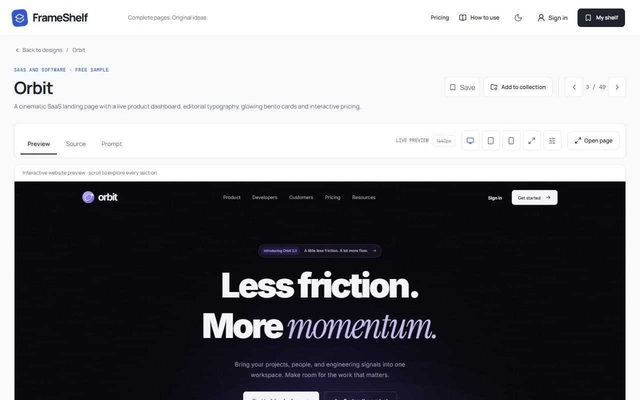 Orbit's live desktop preview inside FrameShelf