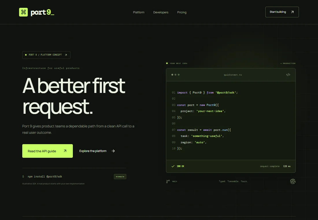 Port 9 — landing page preview