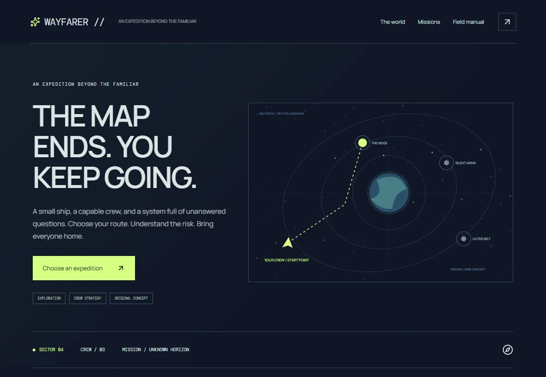 Wayfarer — landing page preview