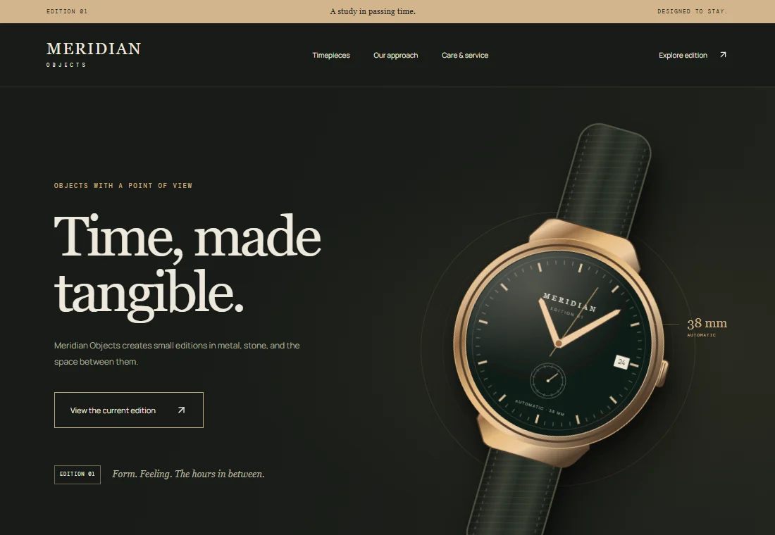 Meridian Objects — landing page preview