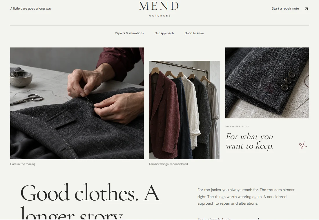 MEND WARDROBE — landing page preview