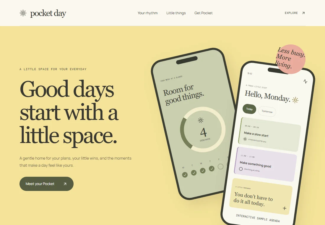 Pocket Day — landing page preview