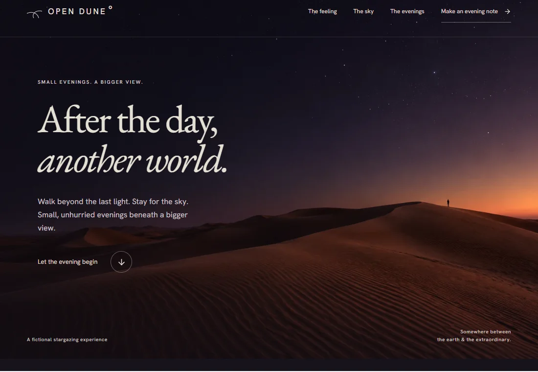 OPEN DUNE — landing page preview