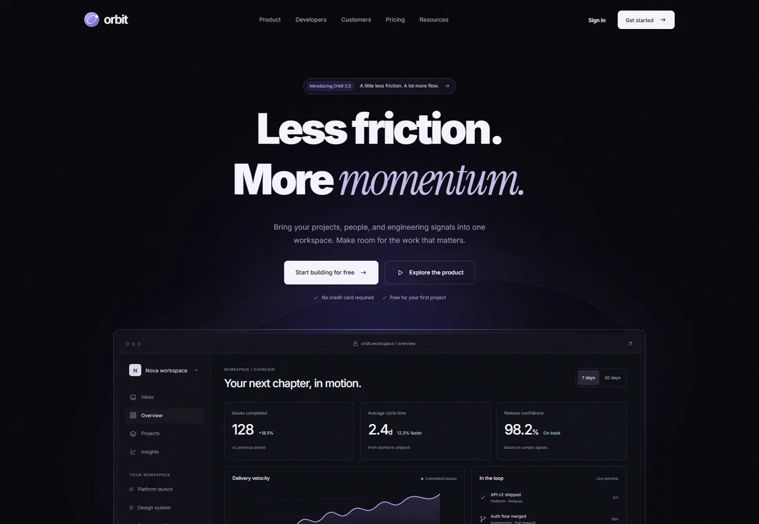 Orbit — landing page preview