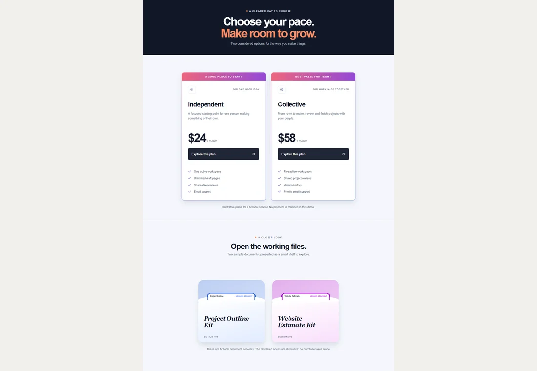 PRICING CARDS — section preview