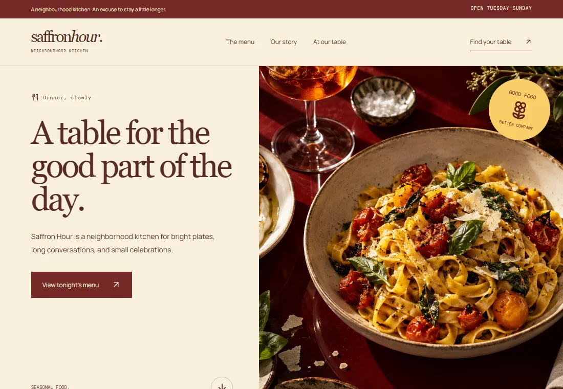 Saffron Hour — landing page preview